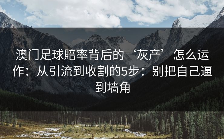 澳门足球賠率背后的‘灰产’怎么运作：从引流到收割的5步：别把自己逼到墙角
